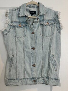 Buffalo David Bitton Distressed Light Wash Denim Vest - Size Small- NEVER WORN